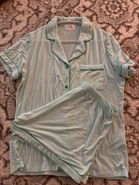 In My Sundays Soft Mint Short-Sleeve Pajama Set with Contrast Piping